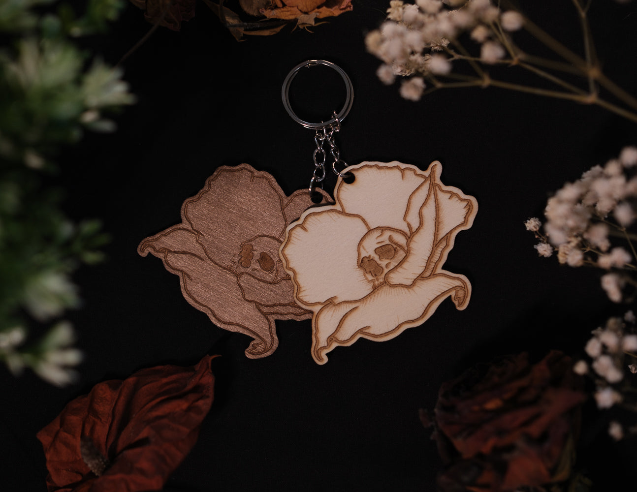 Wooden flower key ring