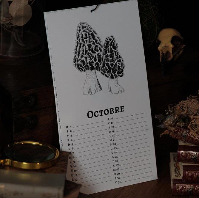 Mois d'octobre du calendrier avec une illustration de morille